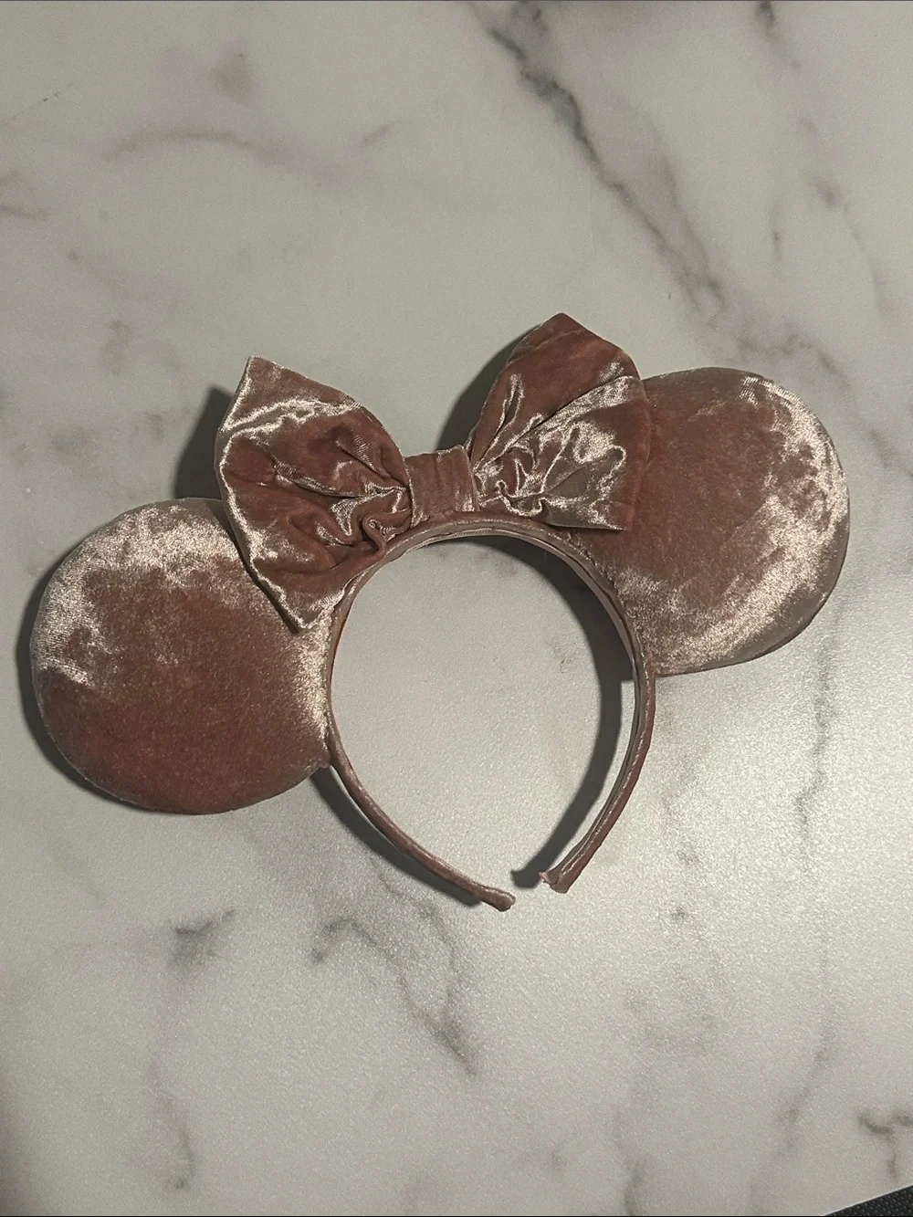 Disney Velvet Mouse Ear Headband with Bow - Rose Gold